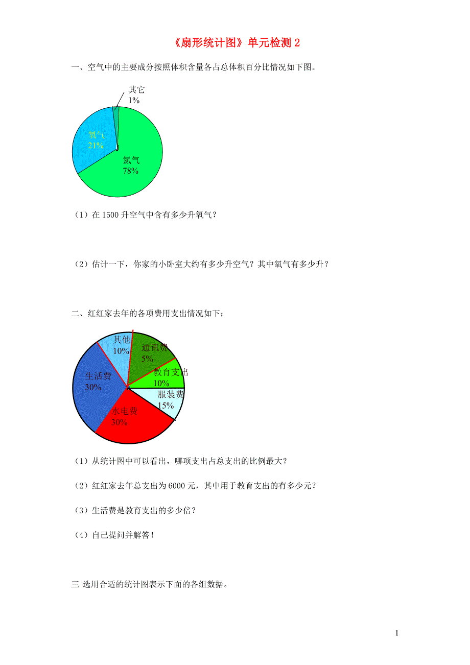 六年级数学上册 第7单元《扇形统计图》单元综合检测2（无答案） 新人教版_第1页