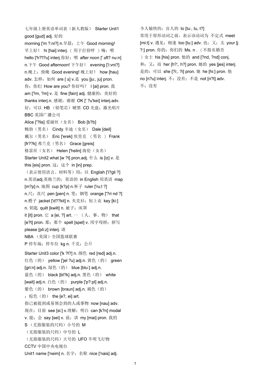 (完整word版)七年级英语单词表(上下册)(2)_第1页