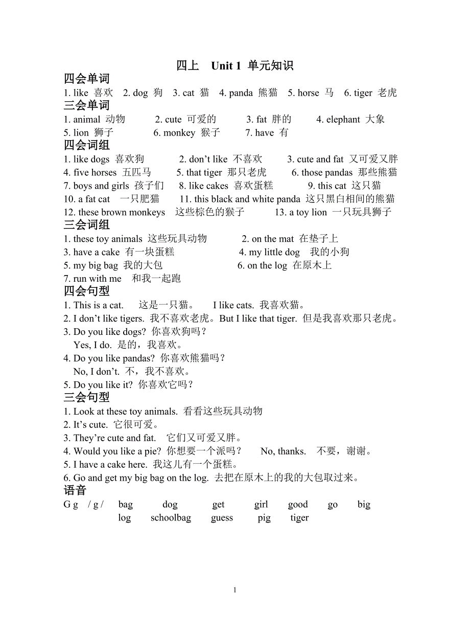 四上英语各单元知识点汇总_第1页