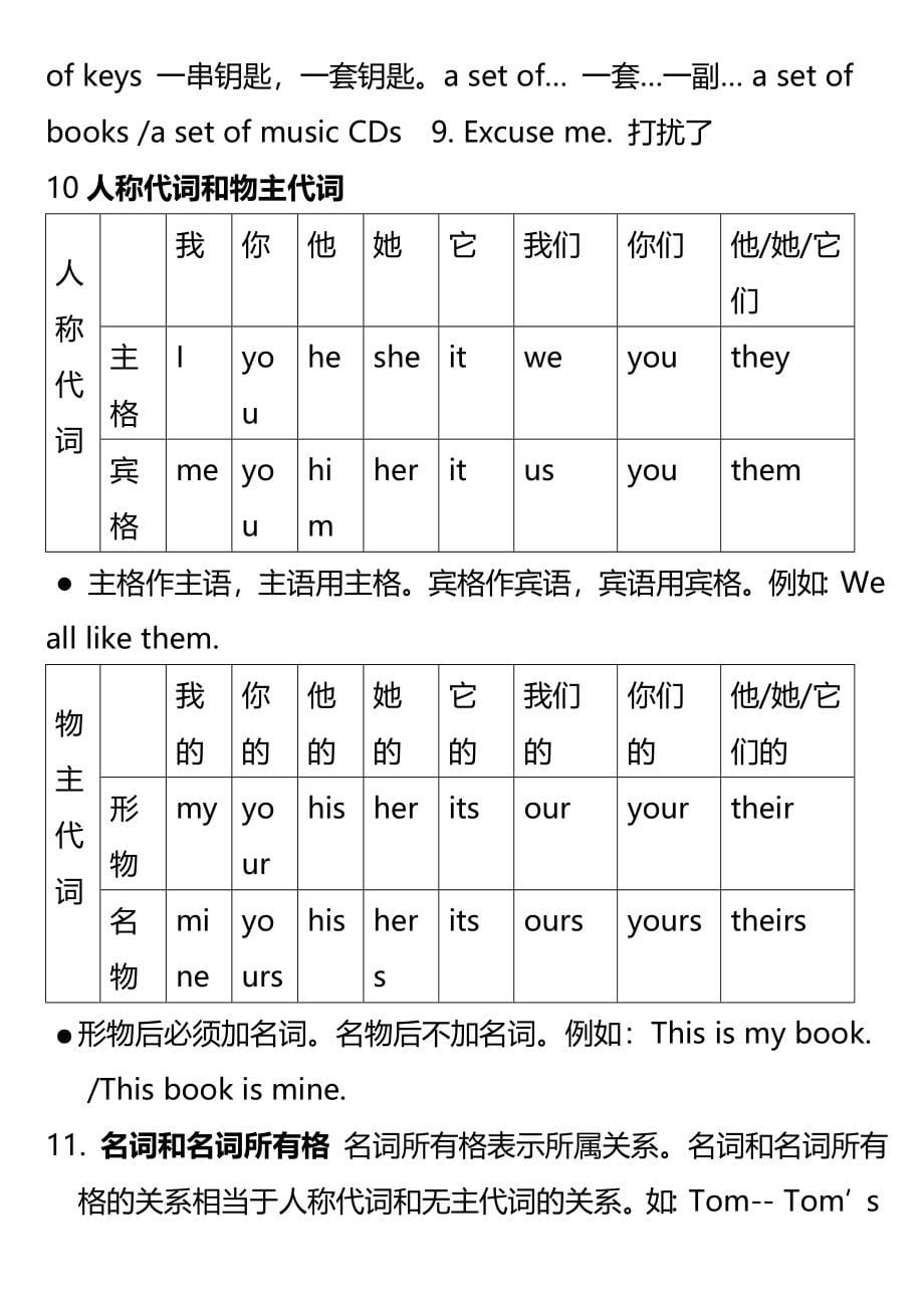 人教版七年级上册英语笔记(完整版)资料_第5页