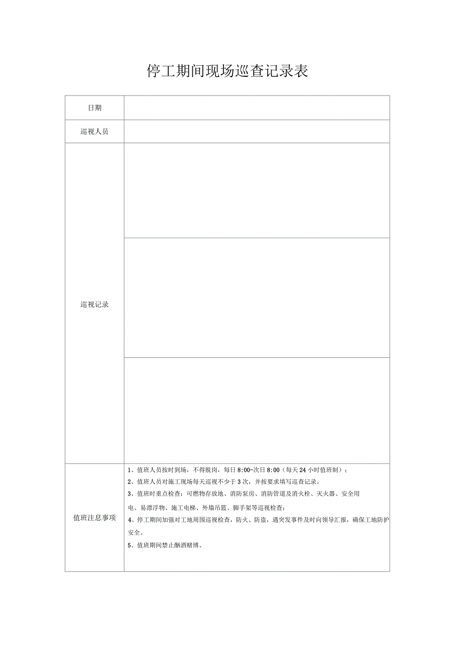 停工期间现场巡视表_第1页