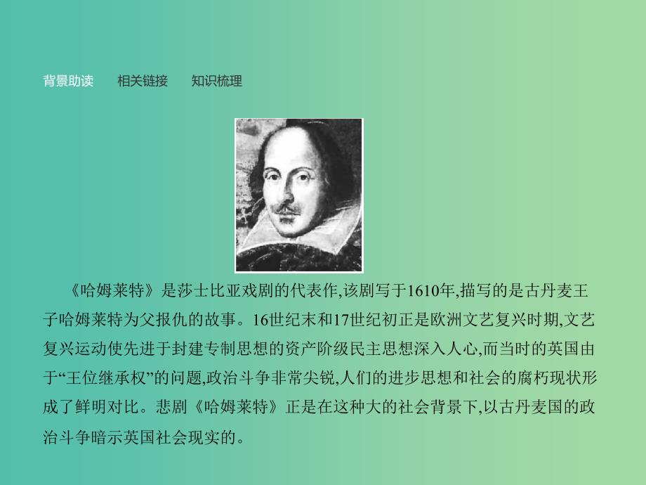 高中语文 第一单元 中国古代戏曲和中外话剧 3 哈姆莱特课件 新人教版必修4.ppt_第3页