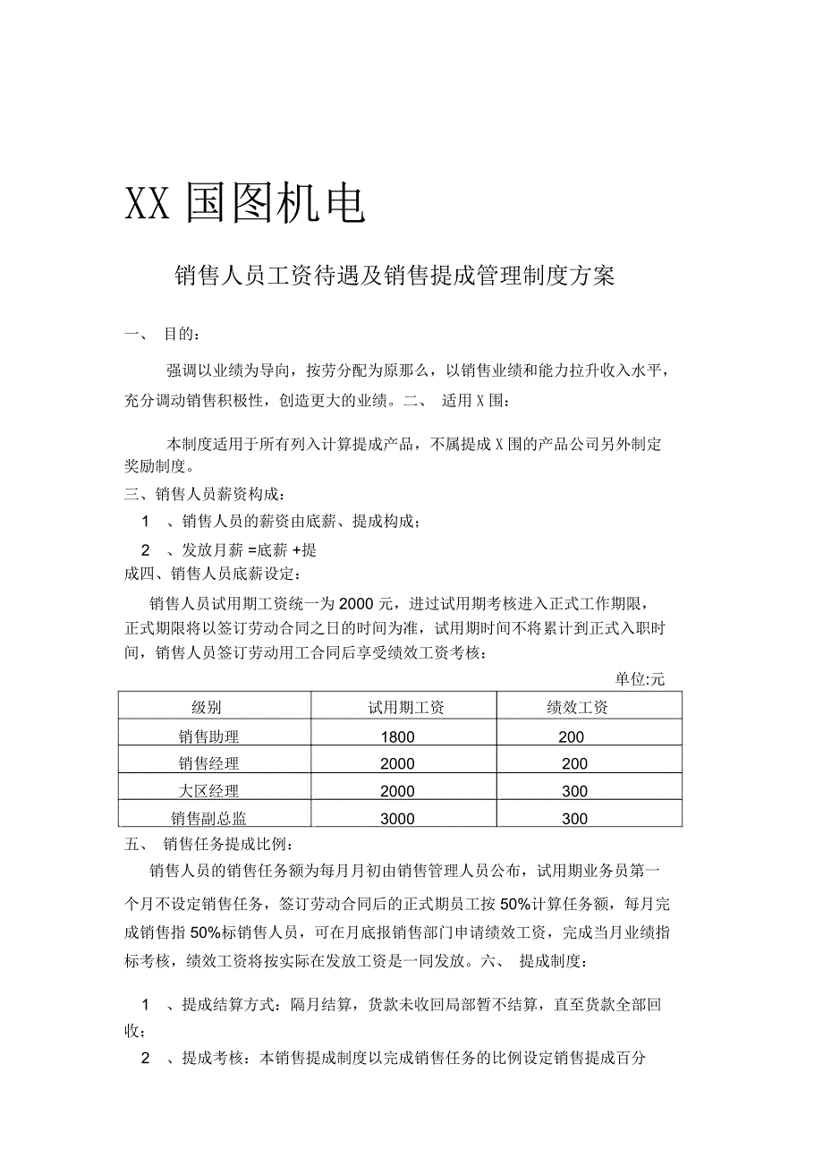 销售人员工资待遇与销售提成管理制度方案_第1页