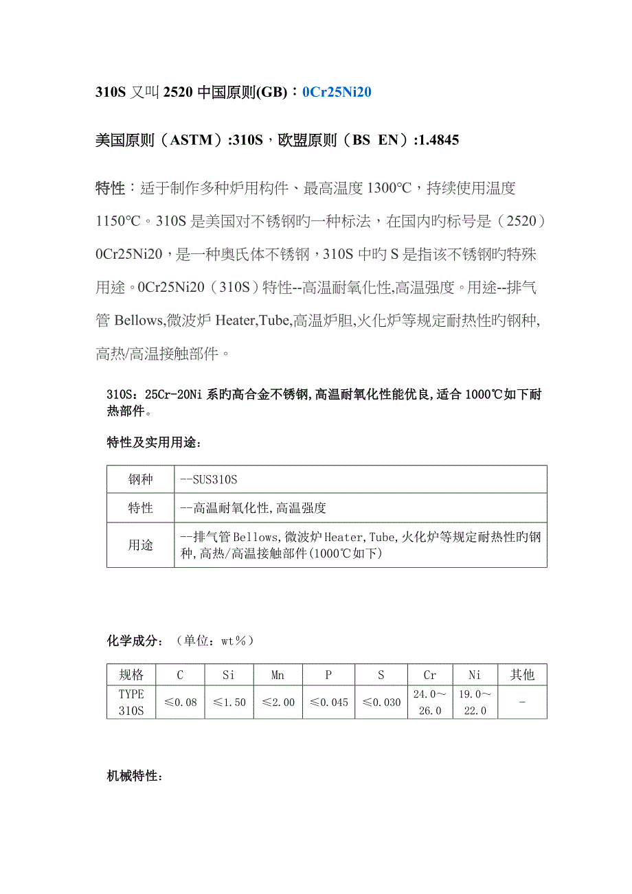 耐热钢-310S(2520)不锈钢知识_第1页
