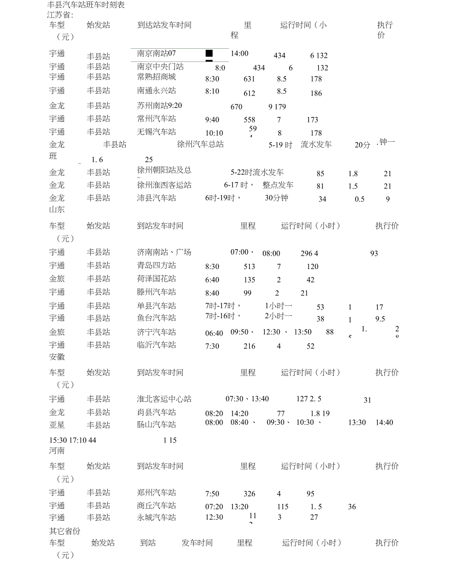 丰县汽车站班车时刻表_第1页