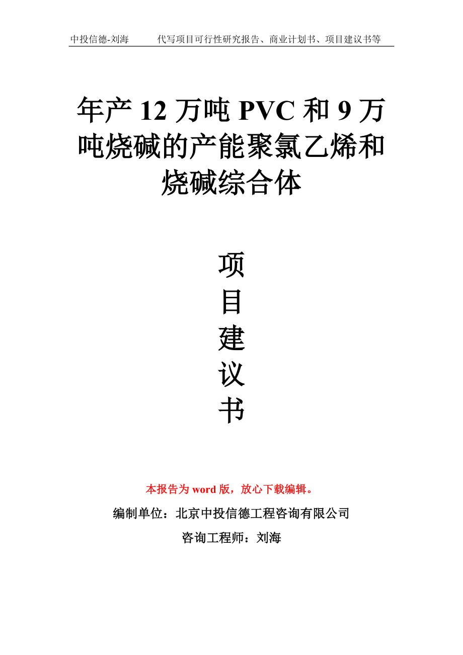 年产12万吨PVC和9万吨烧碱的产能聚氯乙烯和烧碱综合体项目建议书写作模板_第1页