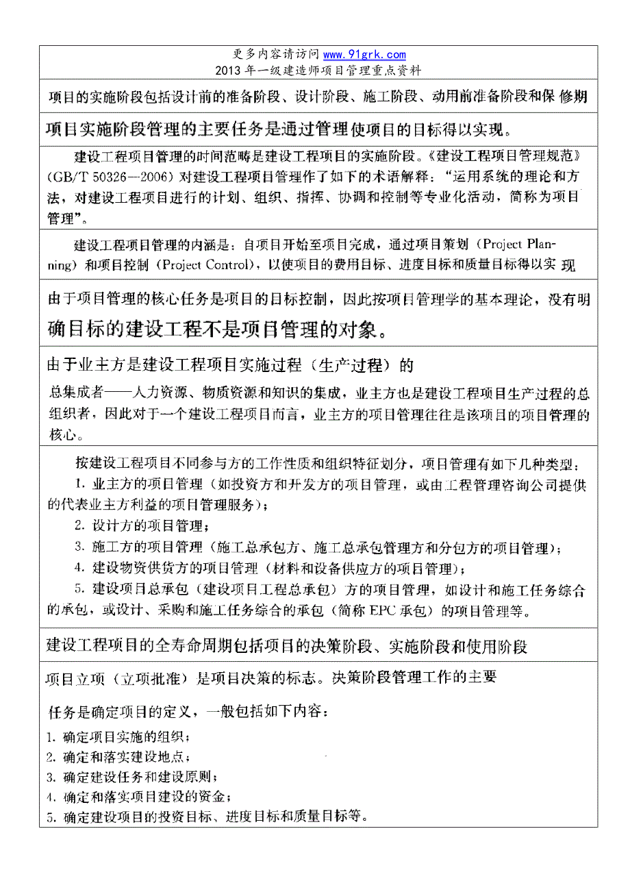 2013年一级建造师考试项目管理预测押题资料_第1页