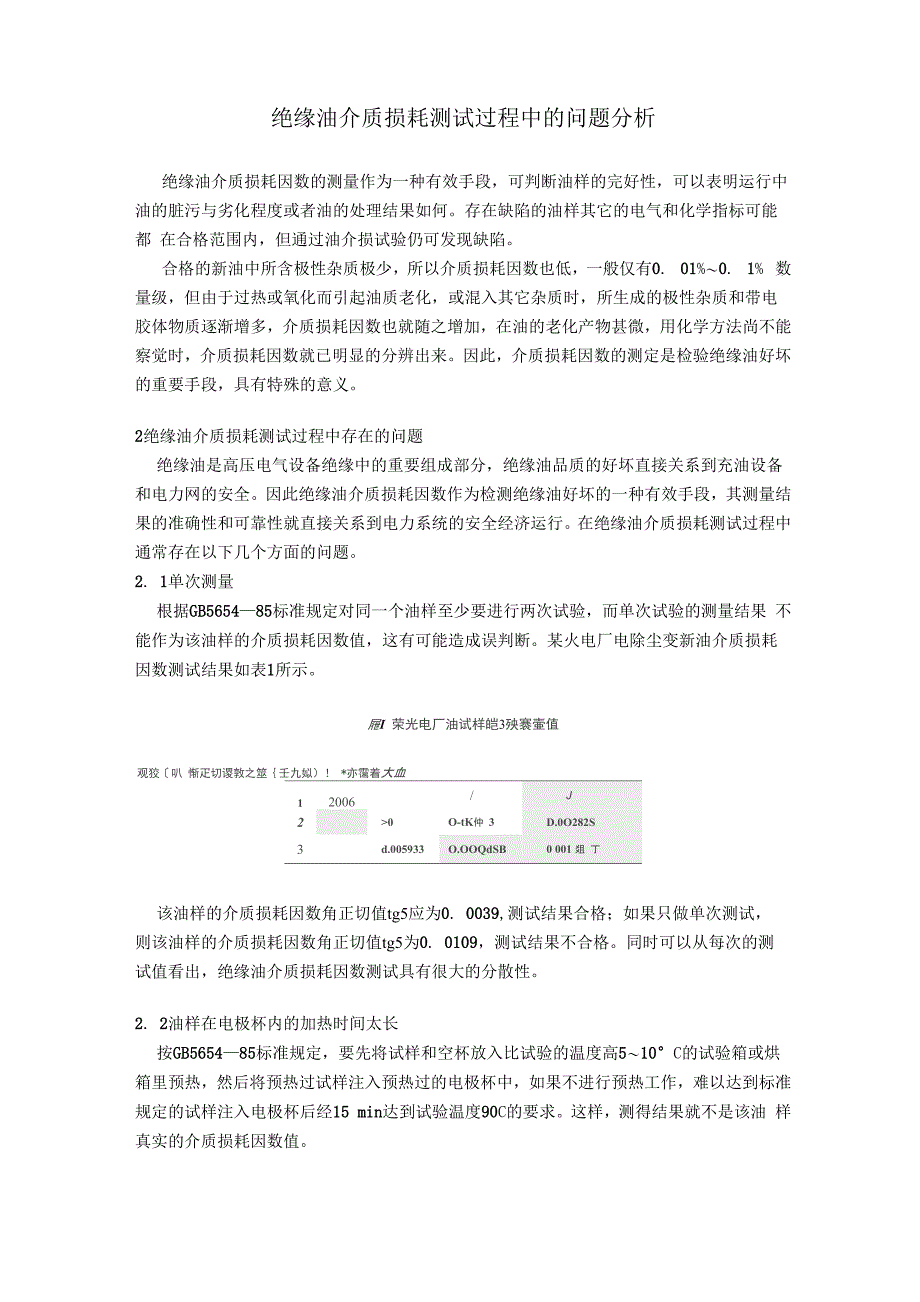 绝缘油介质损耗测试过程中的问题分析_第1页