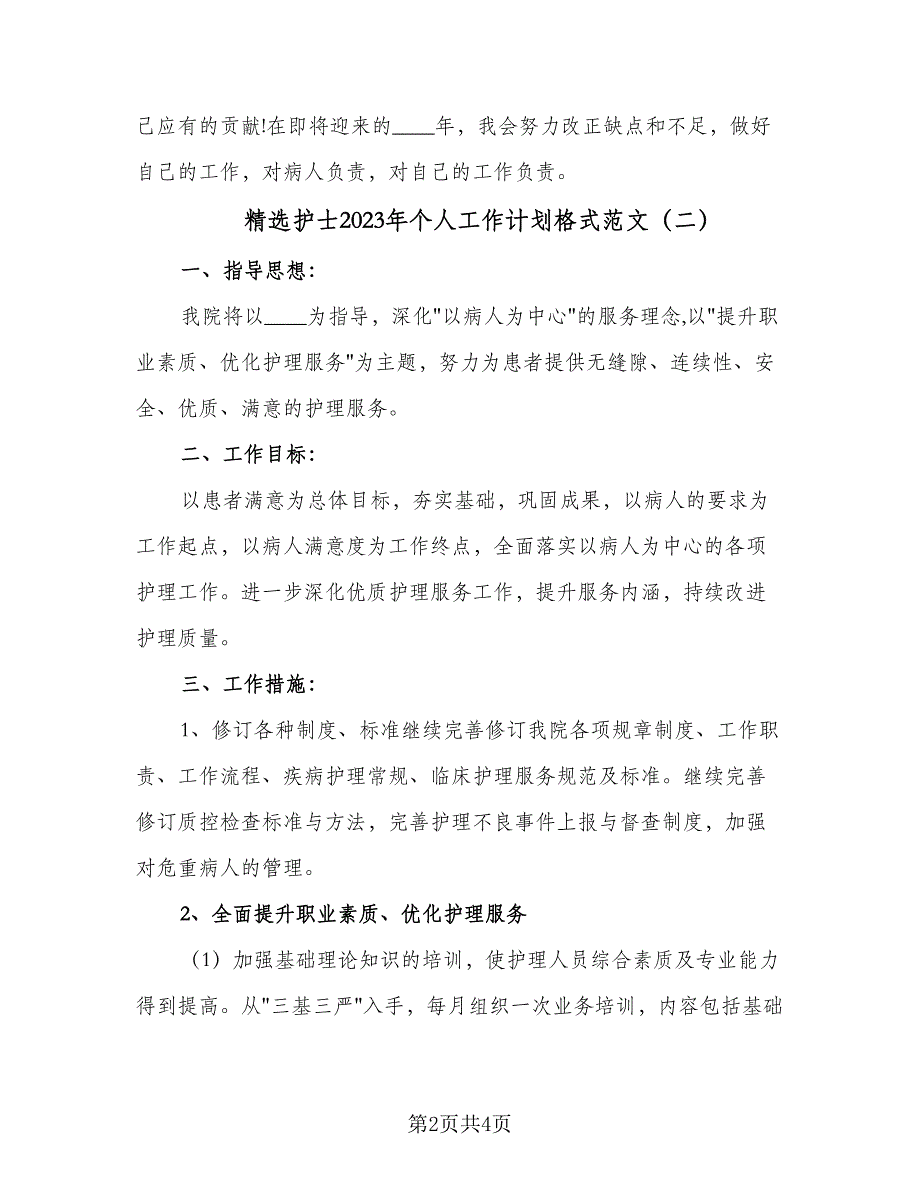 精选护士2023年个人工作计划格式范文（二篇）.doc_第2页