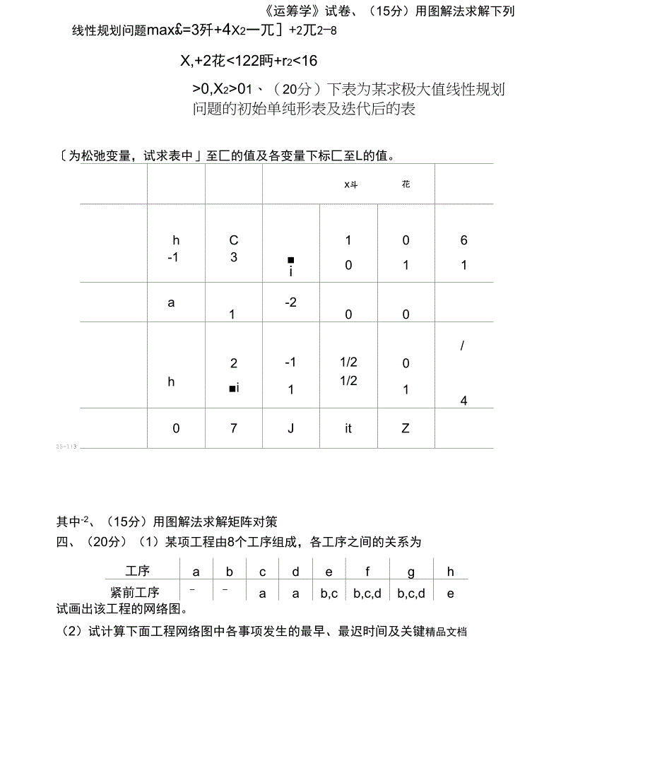 最新运筹学试题及答案4套_第1页