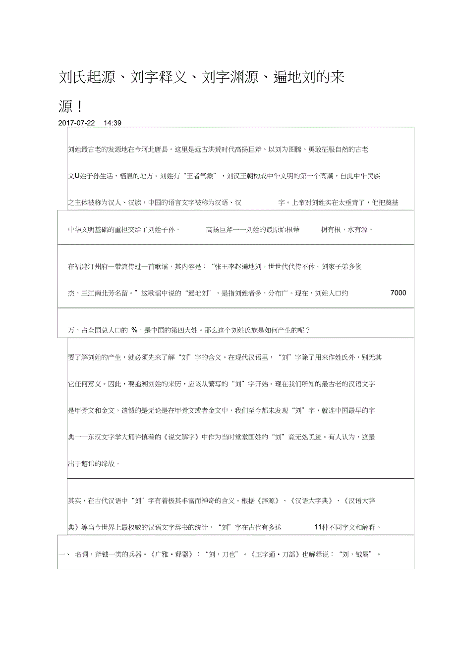 刘氏起源刘字释义刘字渊源遍地刘的来源_第1页