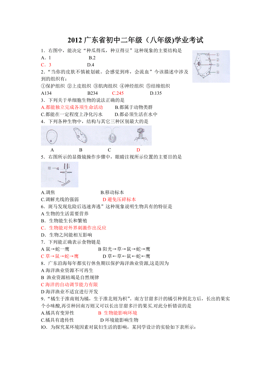 2012年江门生物中考试题_第1页