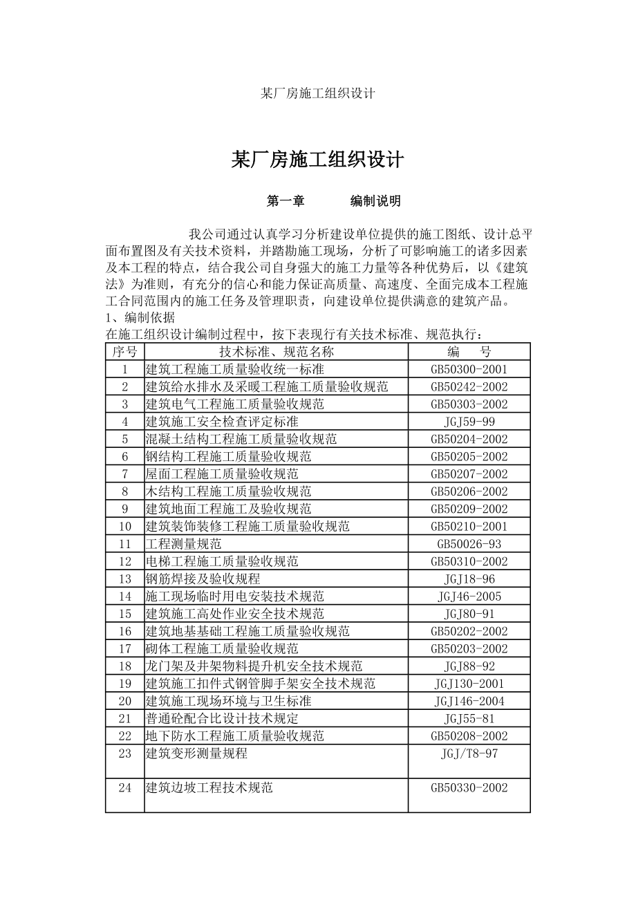 精品资料（2021-2022年收藏）某某厂房施工组织设计_第1页