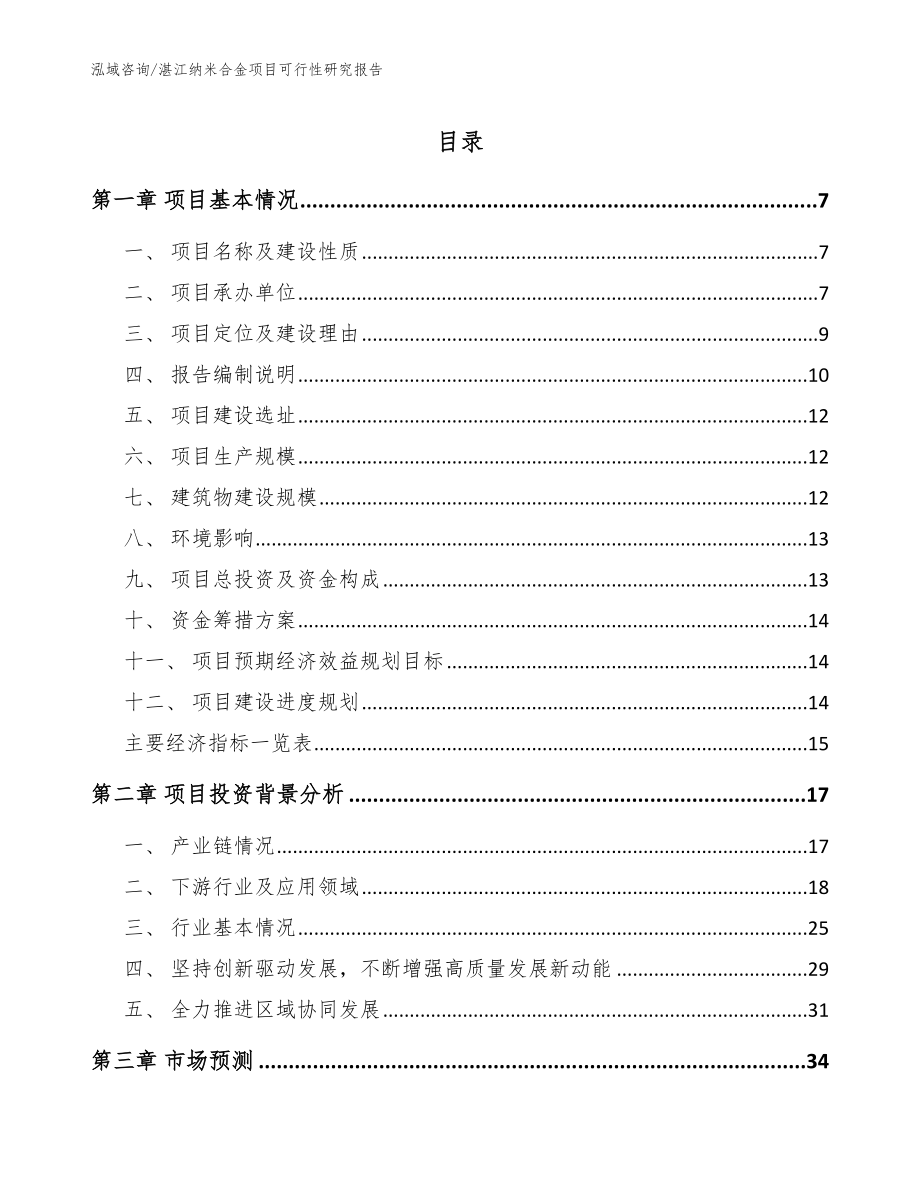 湛江纳米合金项目可行性研究报告【范文参考】_第1页