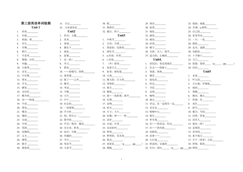 三册单词检测_第1页