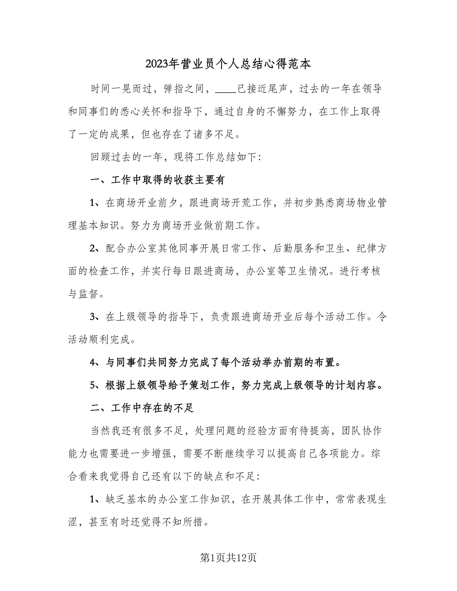 2023年营业员个人总结心得范本（四篇）_第1页