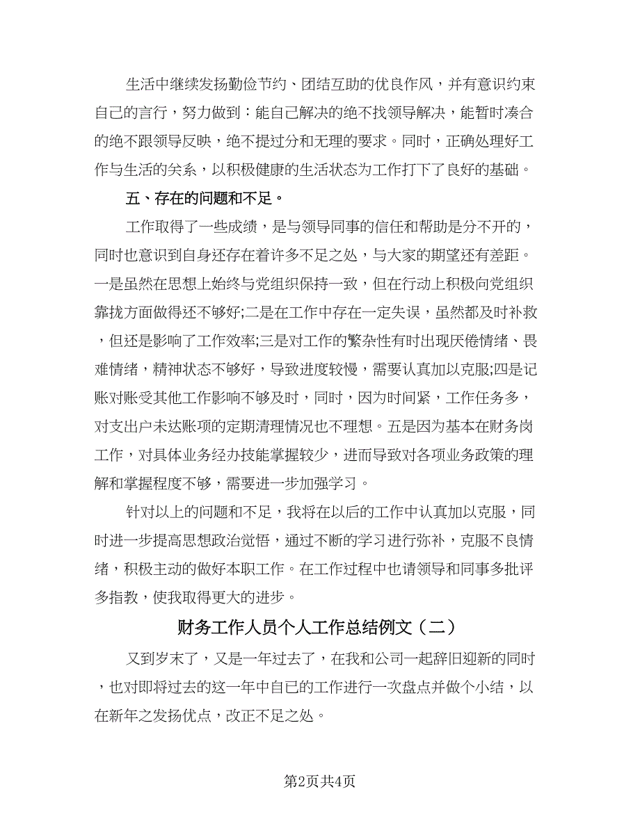 财务工作人员个人工作总结例文（二篇）.doc_第2页