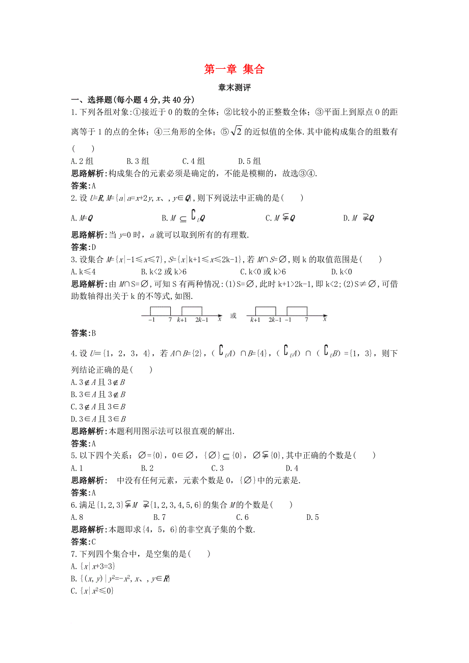 高中数学 第一章 集合章末测评4 苏教版必修1_第1页