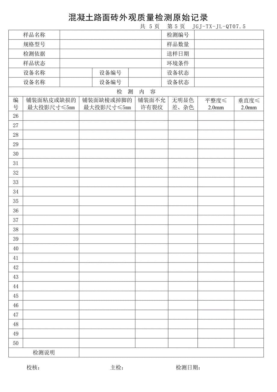 混凝土路面砖检测原始记录_第5页