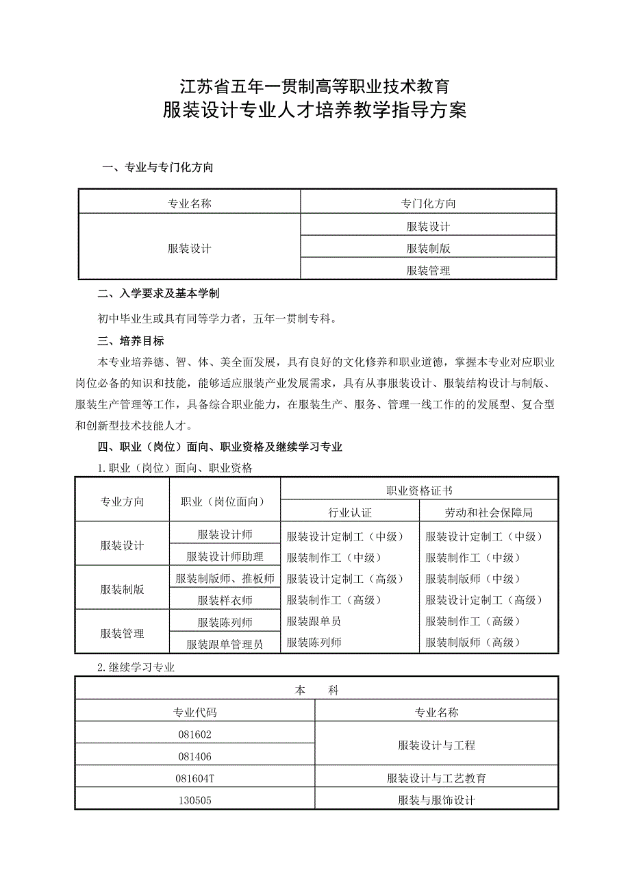 五年制高职服装设计专业人才培养教学指导方案_第1页