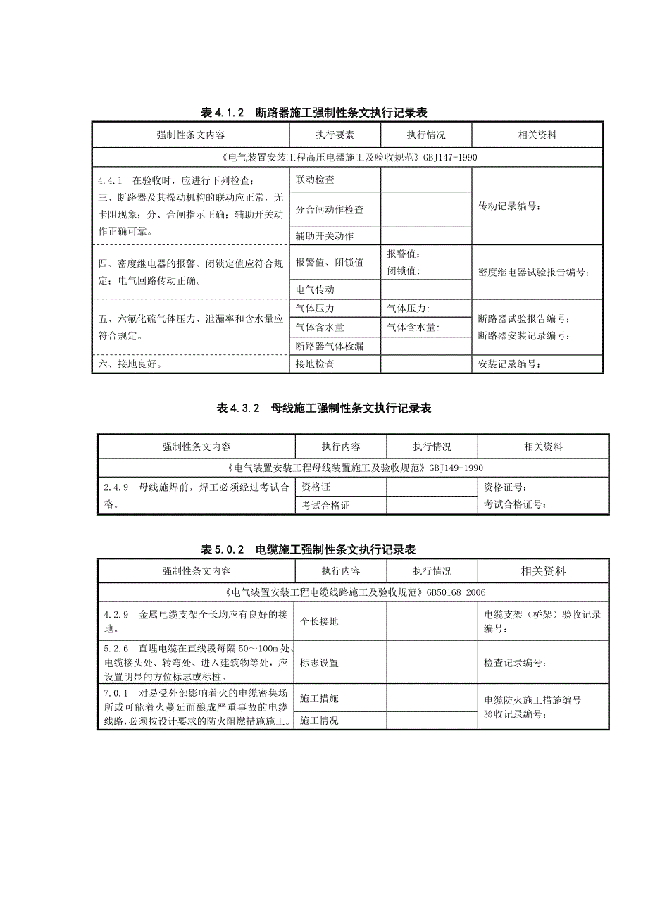 D电气施工强制性条文执行记录表_第2页