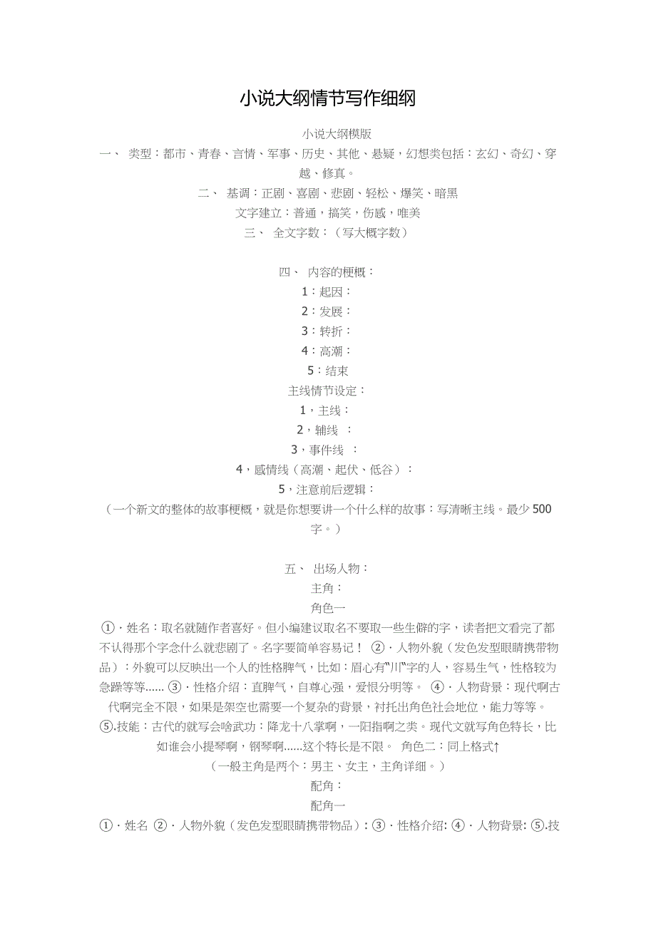 小说大纲情节写作细纲_第1页