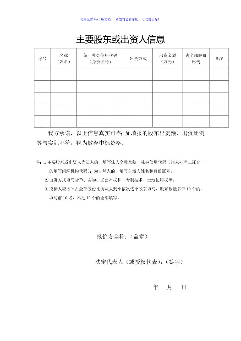 主要股东或出资人信息Word版_第1页