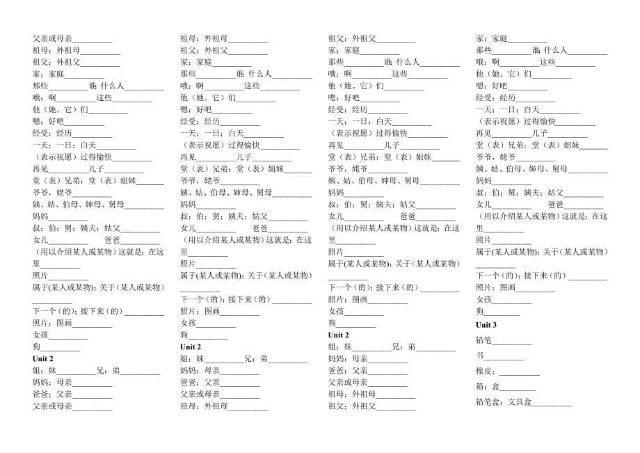 人教版七年级上册英语单词默写版_第5页