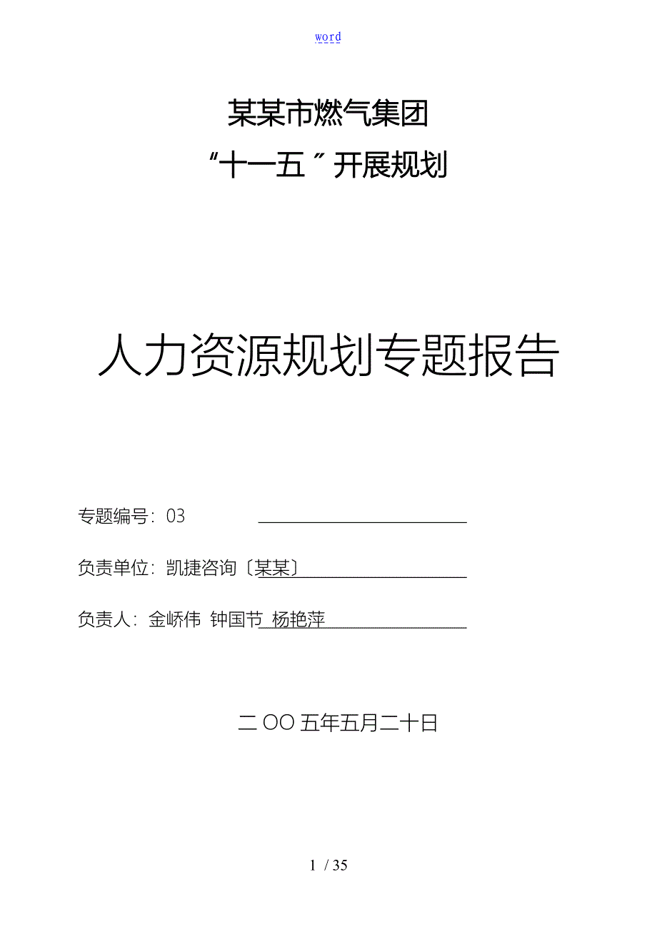 深圳某公司人力资源规划专题报告_第1页