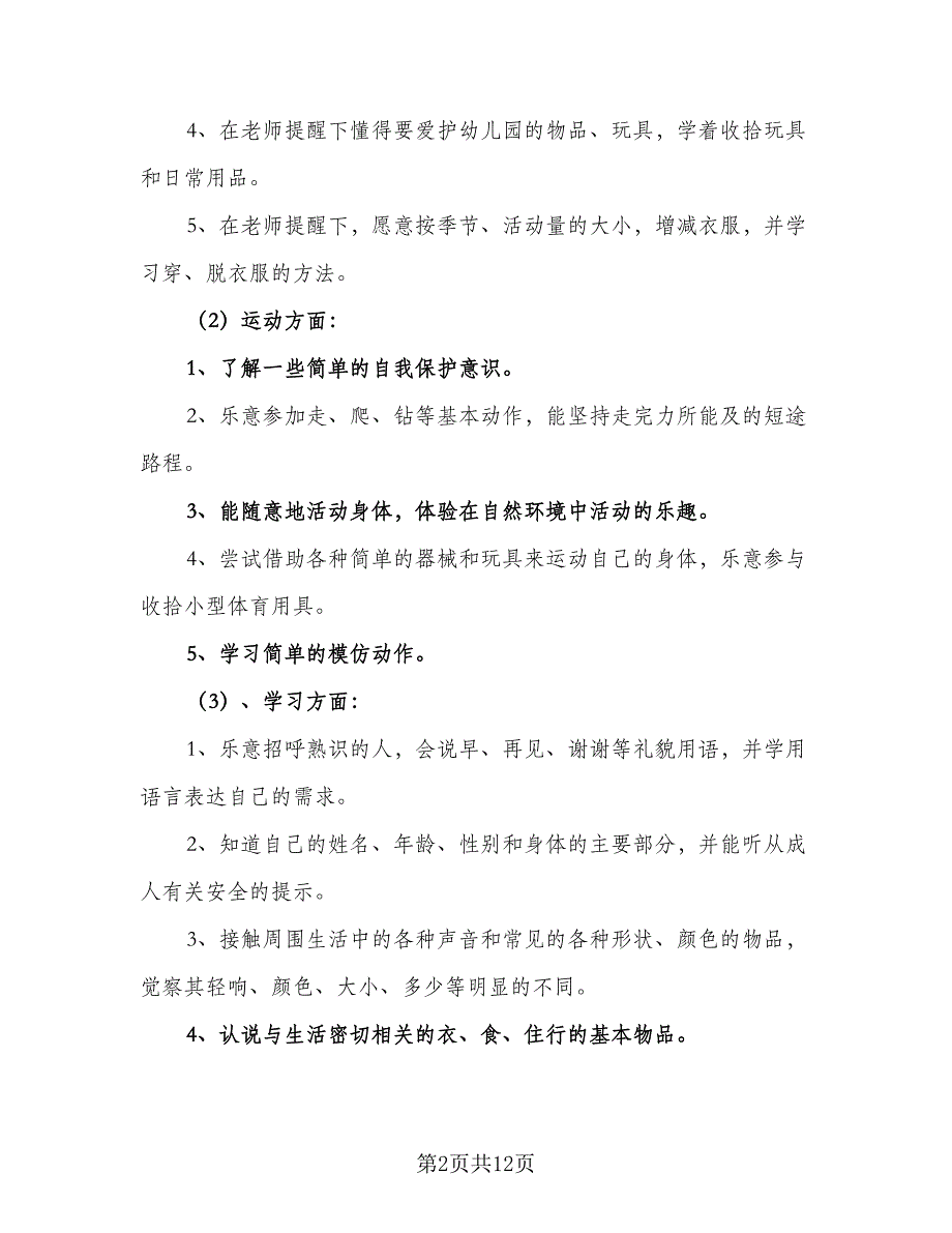 幼儿园小班各科教学计划模板（4篇）_第2页