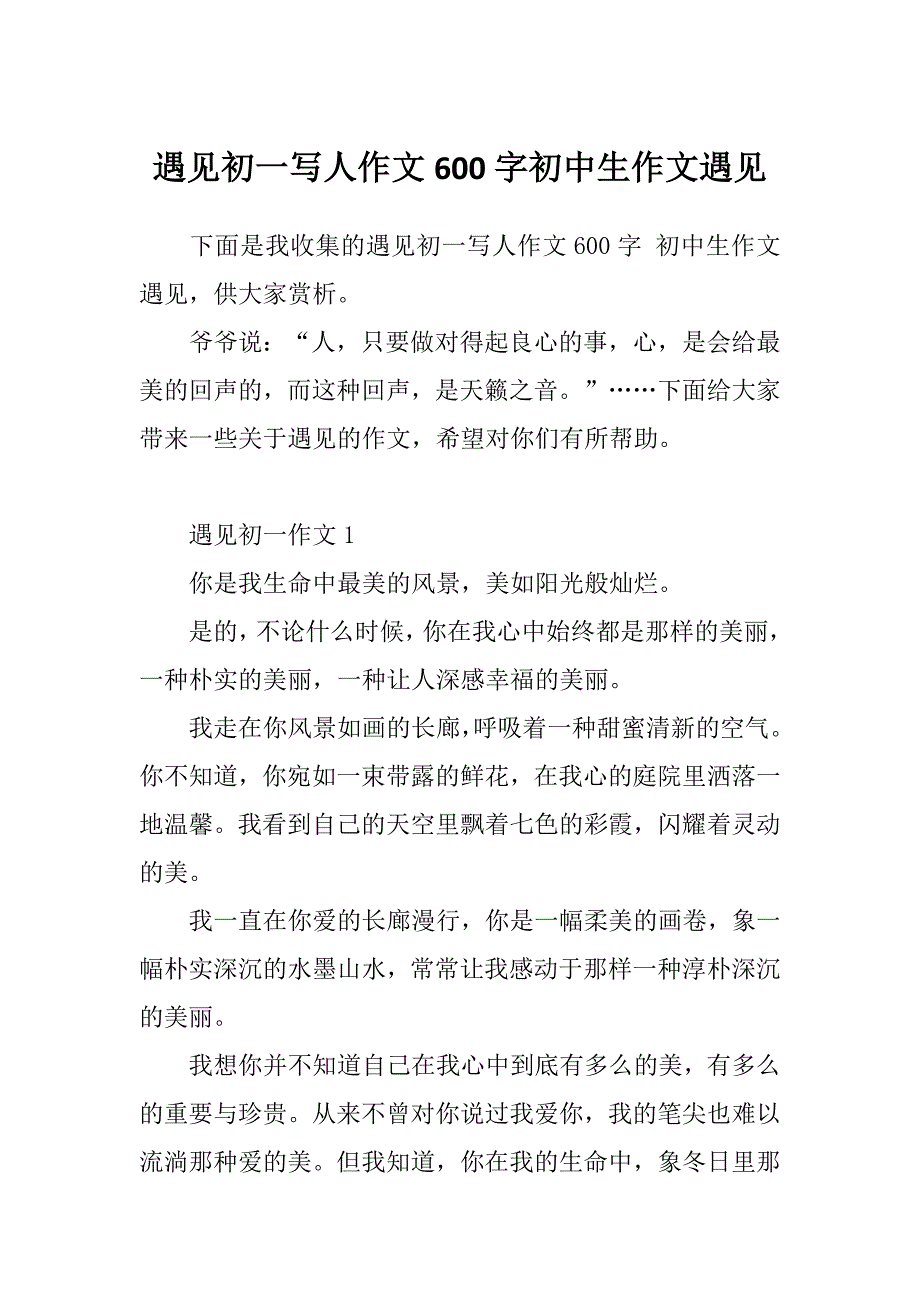 遇见初一写人作文600字初中生作文遇见_第1页