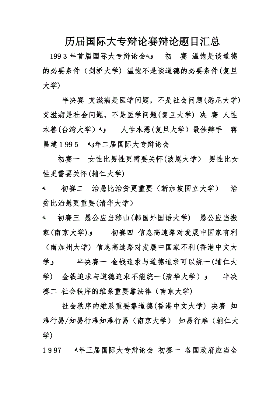 历届国际大专辩论赛辩论题目汇总_第1页