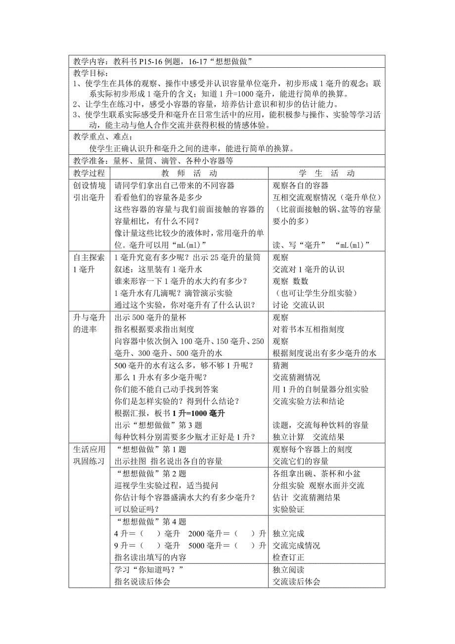 四年级下学期数学第二单元教案_第5页