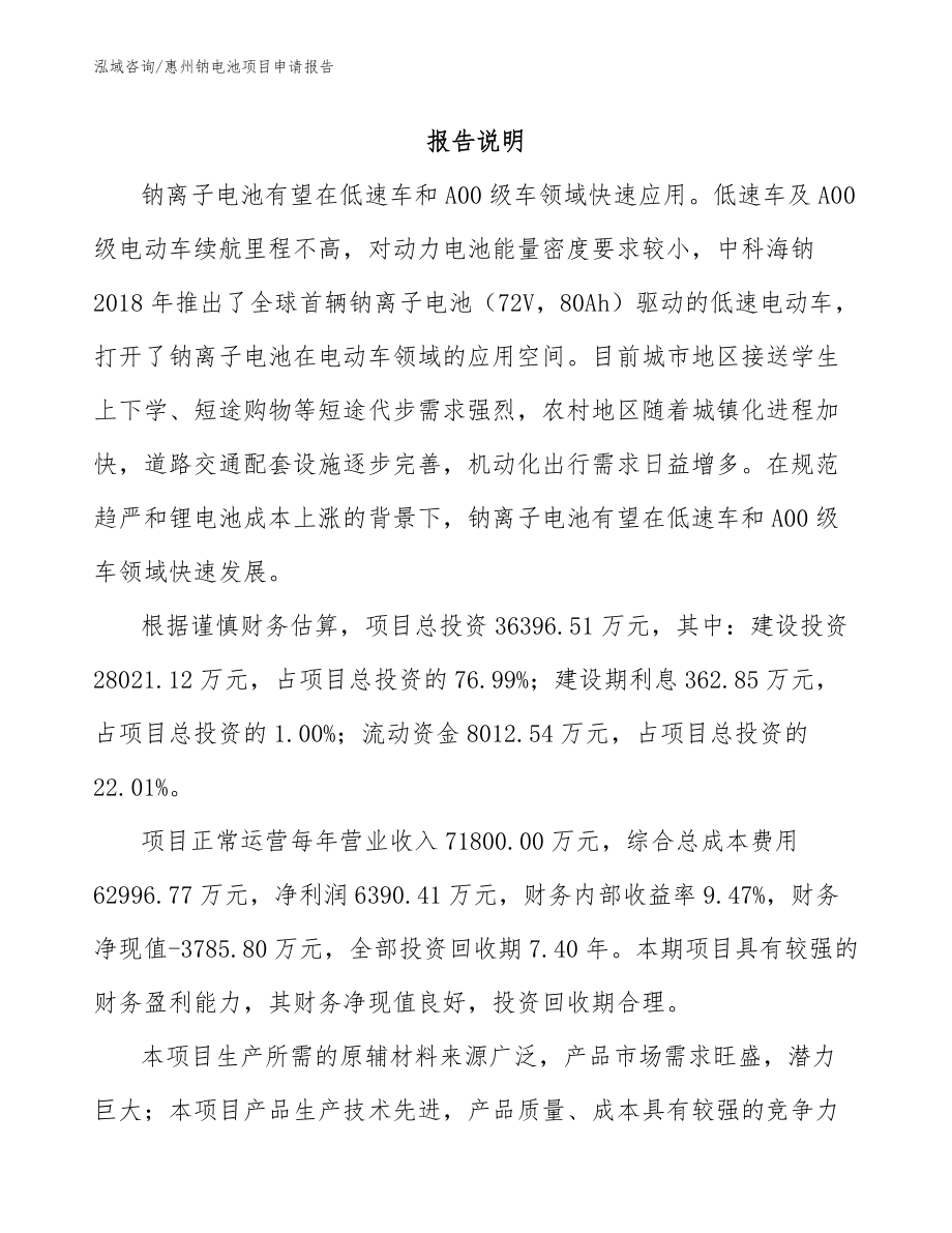 惠州钠电池项目申请报告范文模板_第2页