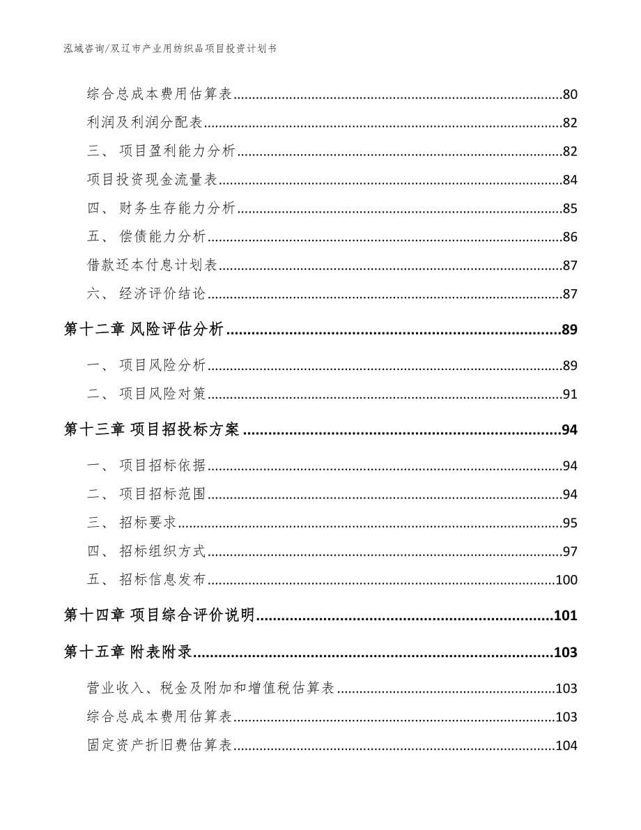 双辽市产业用纺织品项目投资计划书模板范文_第5页
