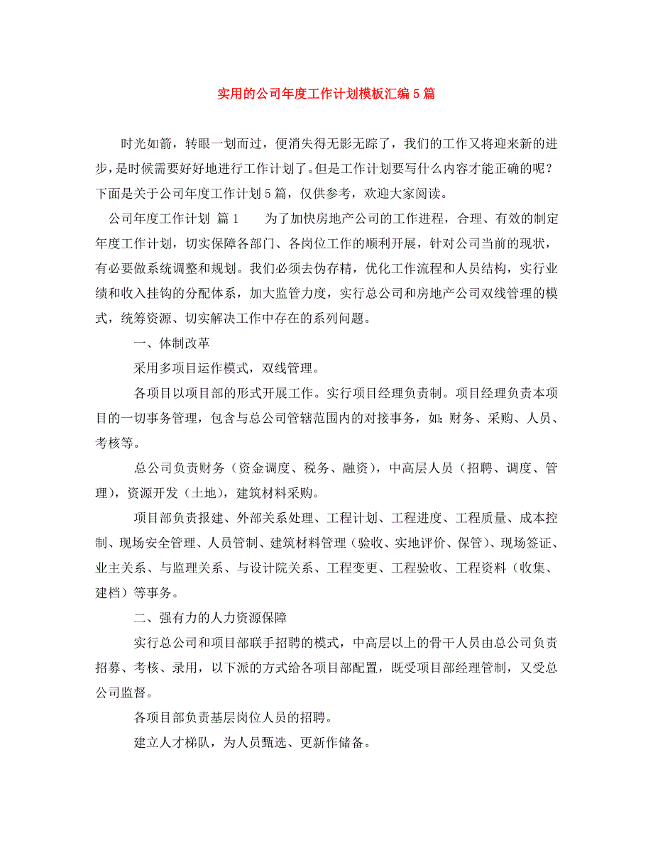 [精编]实用的公司年度工作计划模板汇编5篇_第1页