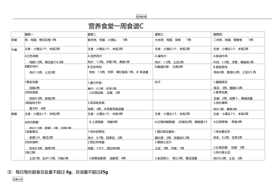 营养食堂一周菜谱_第1页