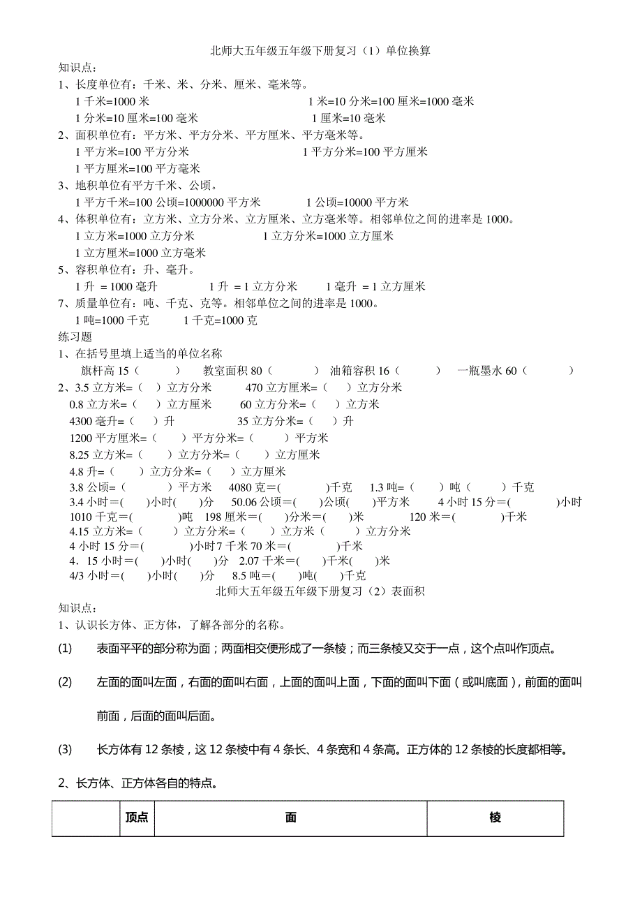 北师大五年级下册总复习_第1页