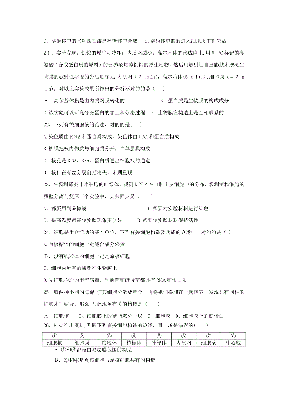 高三生物一轮复习必修一综合试卷_第4页