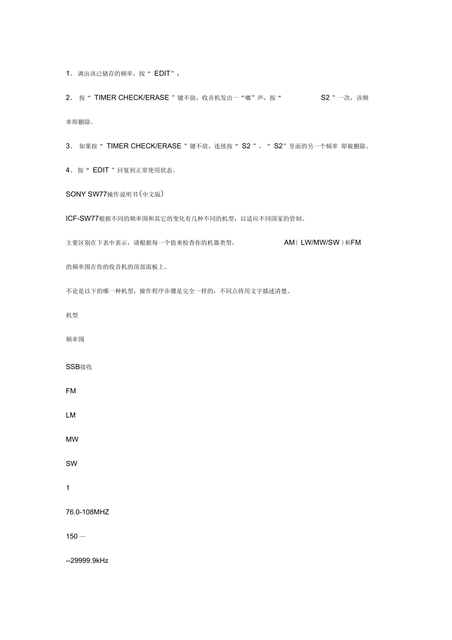 索尼收音机SW77使用说明书(中文版)_第2页