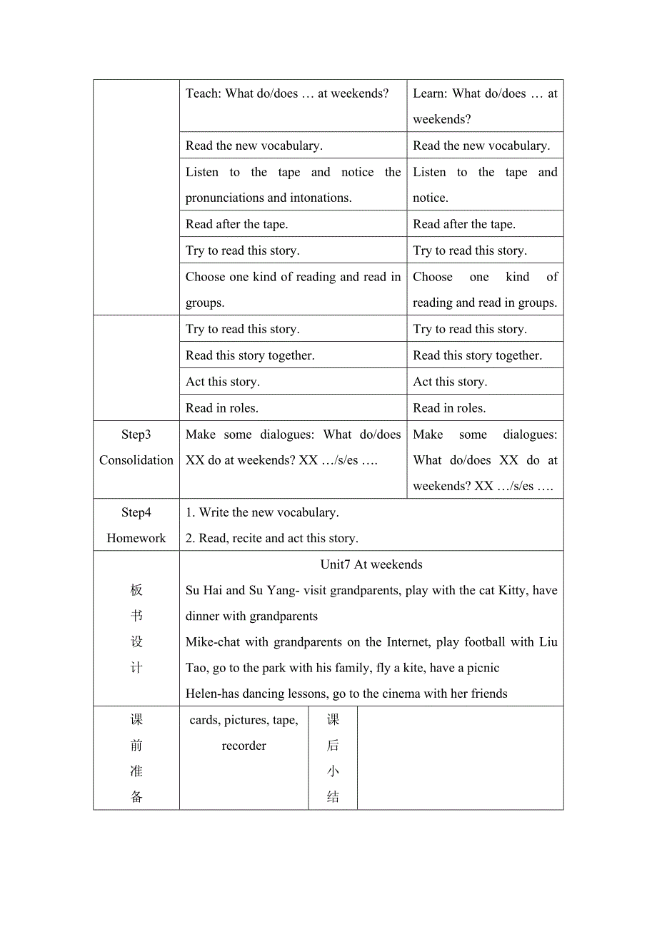 译林英语五年级上册Unit7Atweekends教案课时1_第2页