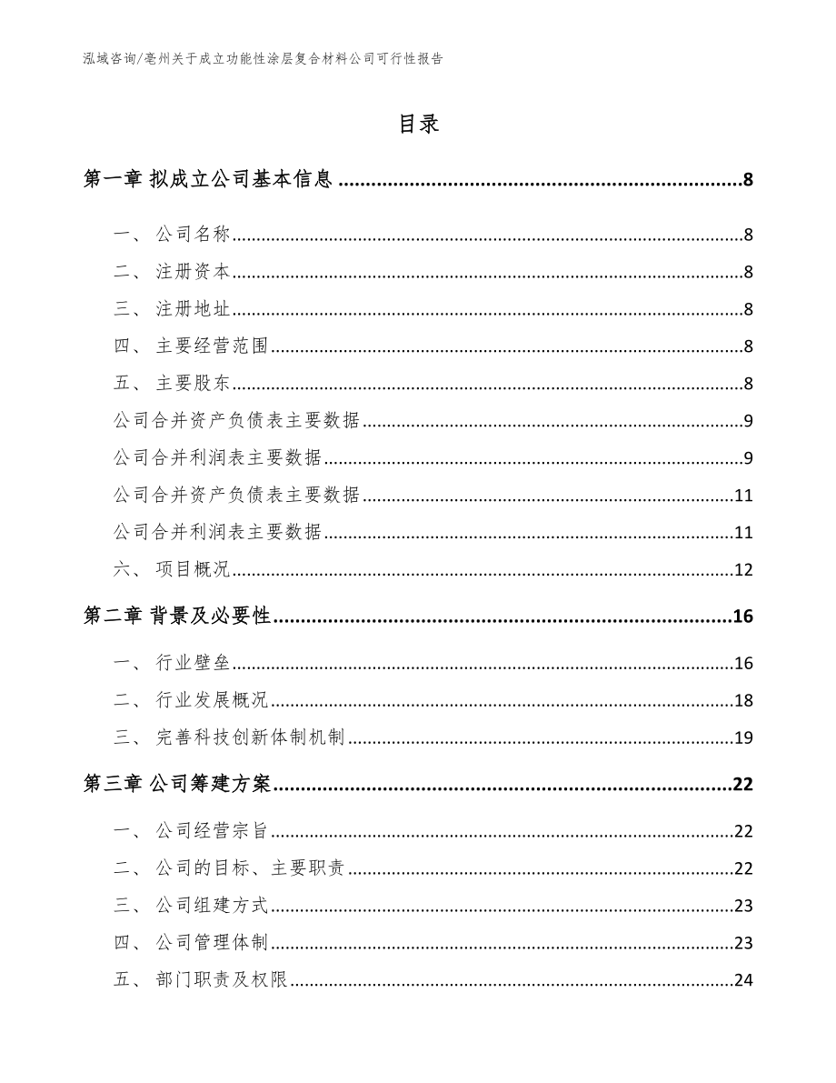 亳州关于成立功能性涂层复合材料公司可行性报告_模板范本_第2页