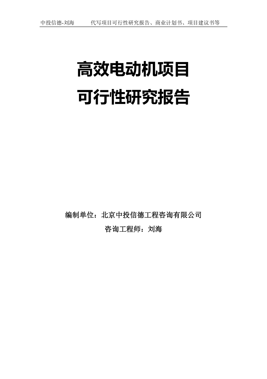 高效电动机项目可行性研究报告模板-代写定制_第1页