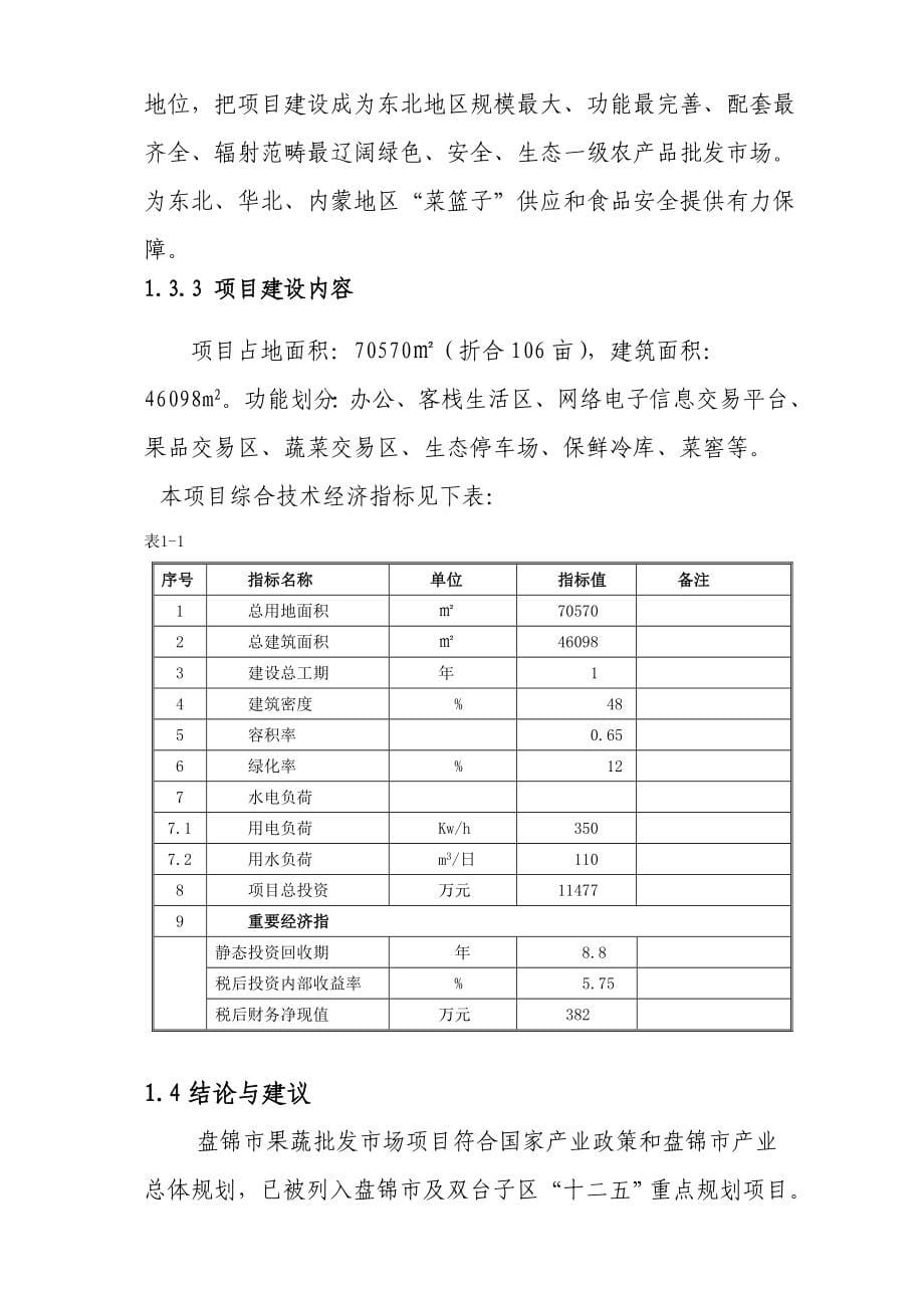 盘锦市果蔬批发市场建设项目可行性研究报告样本_第5页