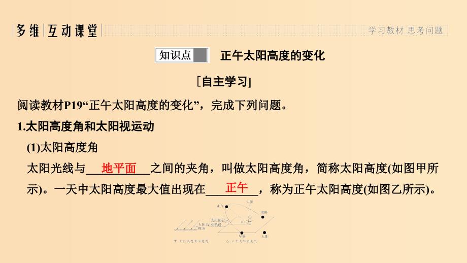 （四省市）2018-2019版高中地理 第一章 行星地球 第三节 地球的运动 第4课时 正午太阳高度课件 新人教版必修3.ppt_第3页