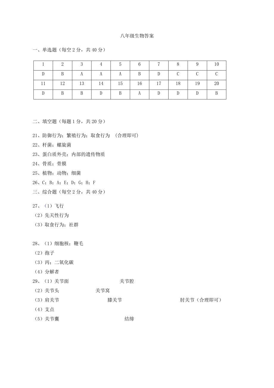 2019版八年级生物上学期期中质量检测试题新人教版.doc_第5页