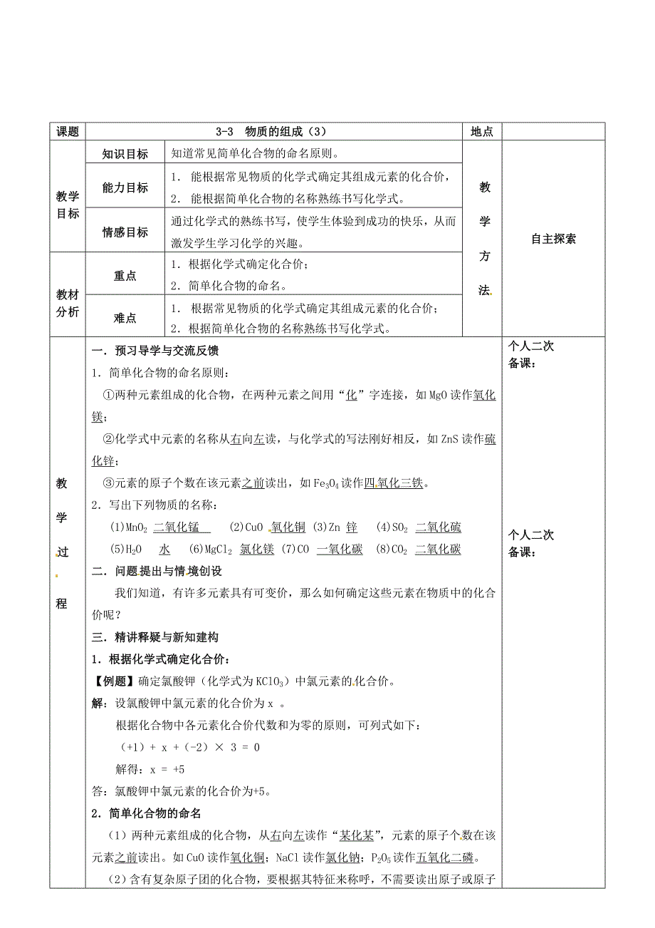 新编江苏省苏州市九年级化学全册第三章物质构成的奥秘3.3物质的组成教案3沪教版_第2页