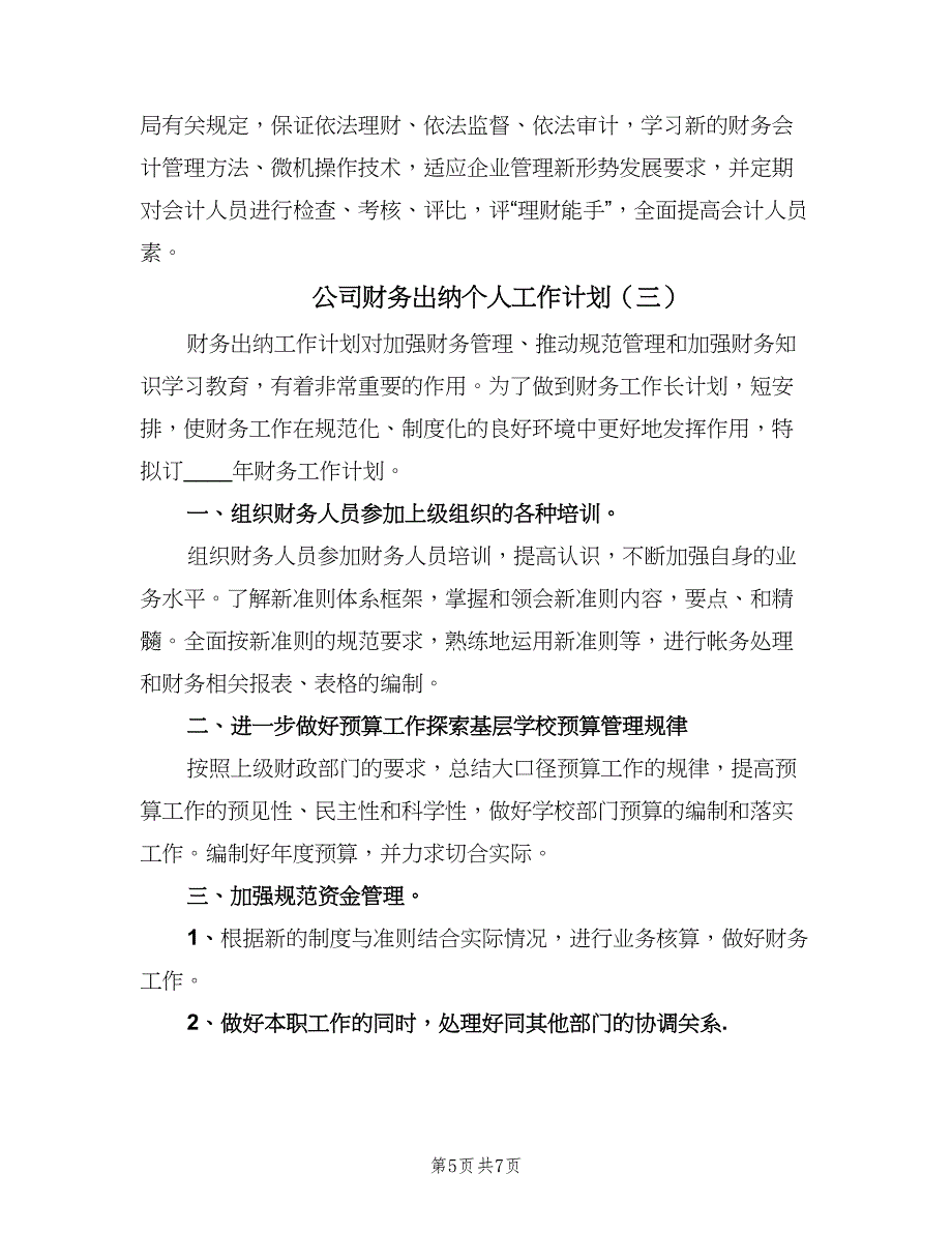 公司财务出纳个人工作计划（四篇）_第5页