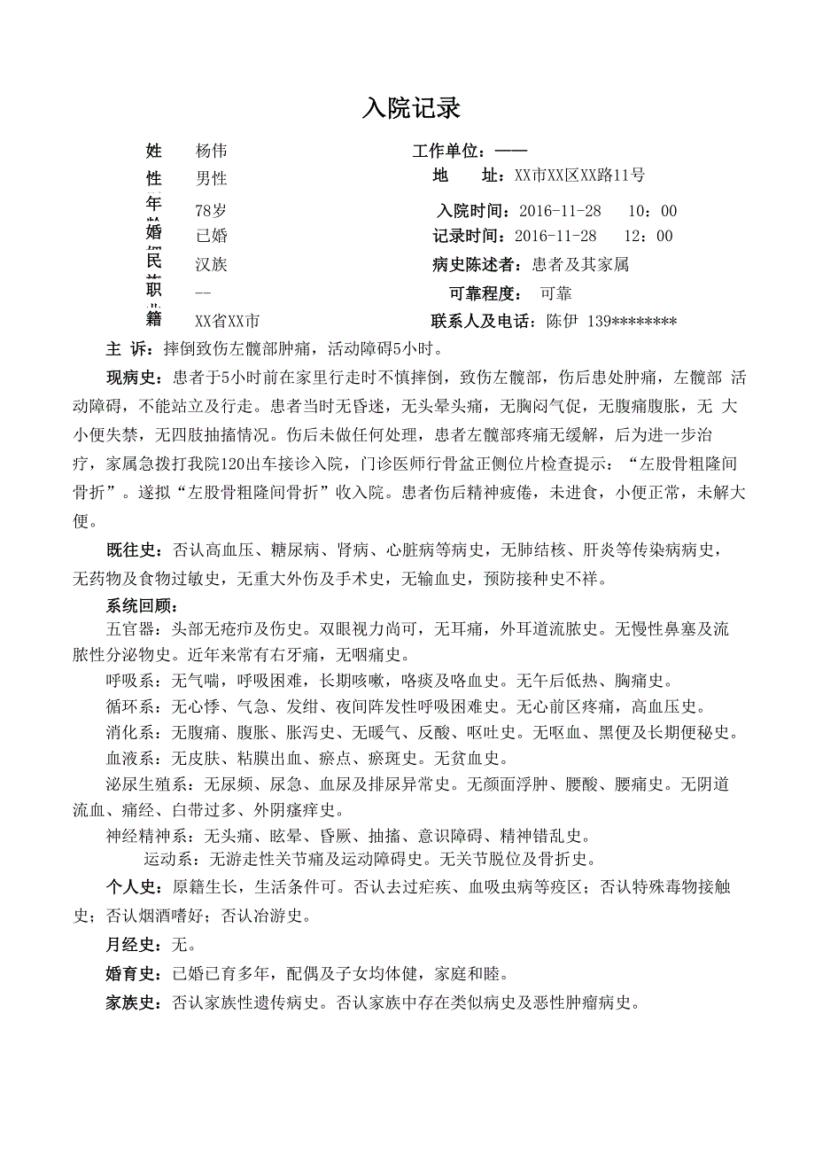 完整病历左股骨粗隆间骨折_第1页