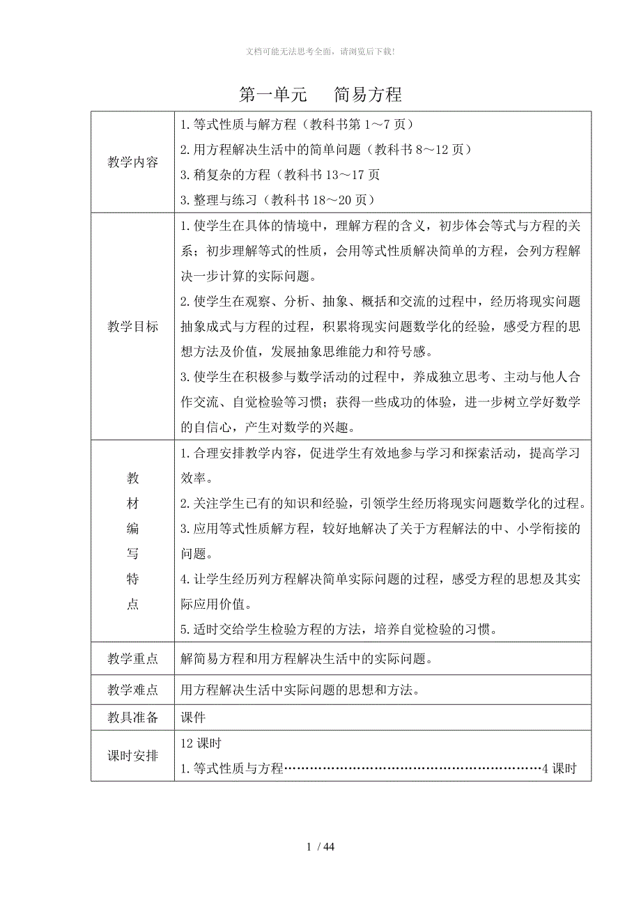 五年级下册简易方程教案_第1页